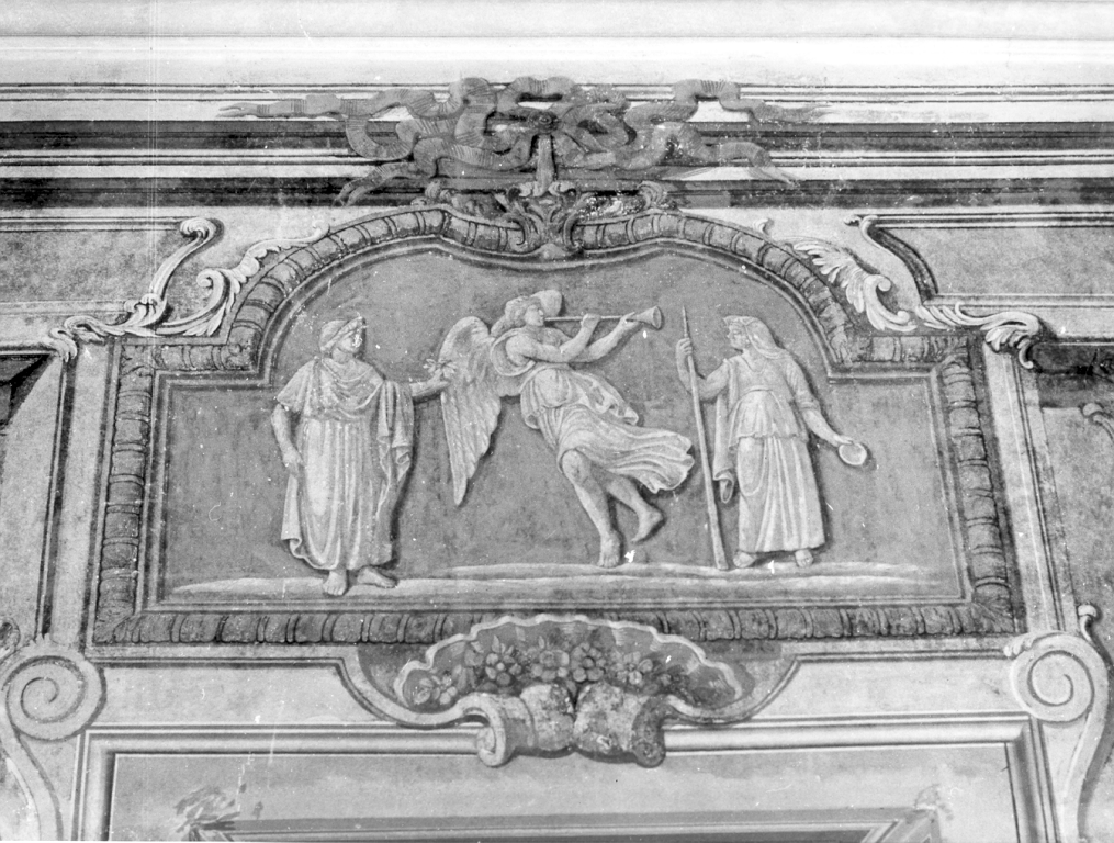 La fama tra due figure allegoriche (dipinto) di Ghezzi Pier Leone (attribuito) (primo quarto sec. XVIII)