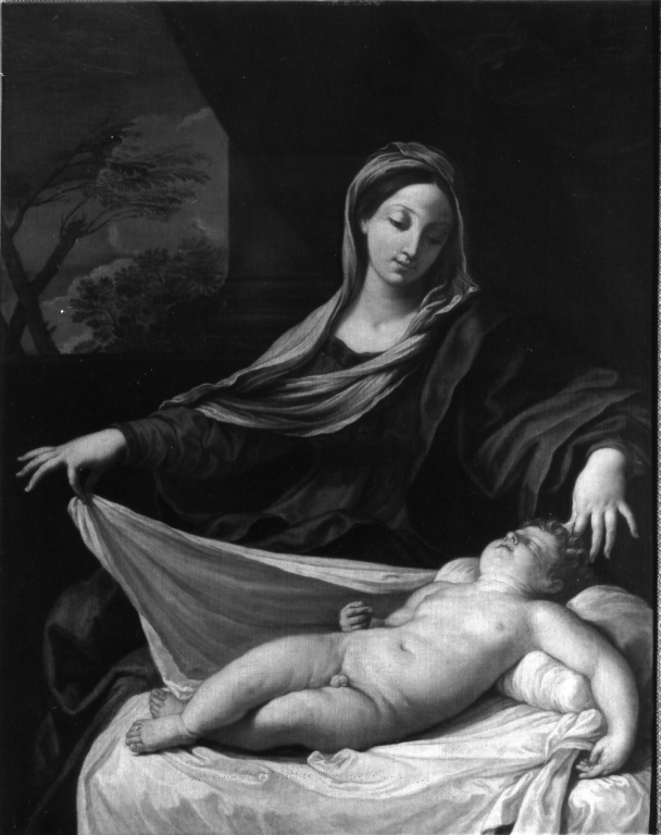 Madonna con Bambino dormiente (dipinto) di Reni Guido (cerchia) (prima metà sec. XVII)