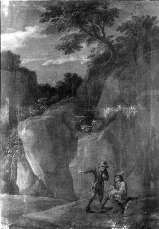 paesaggio con contadini (dipinto) - ambito romano (seconda metà sec. XVII)
