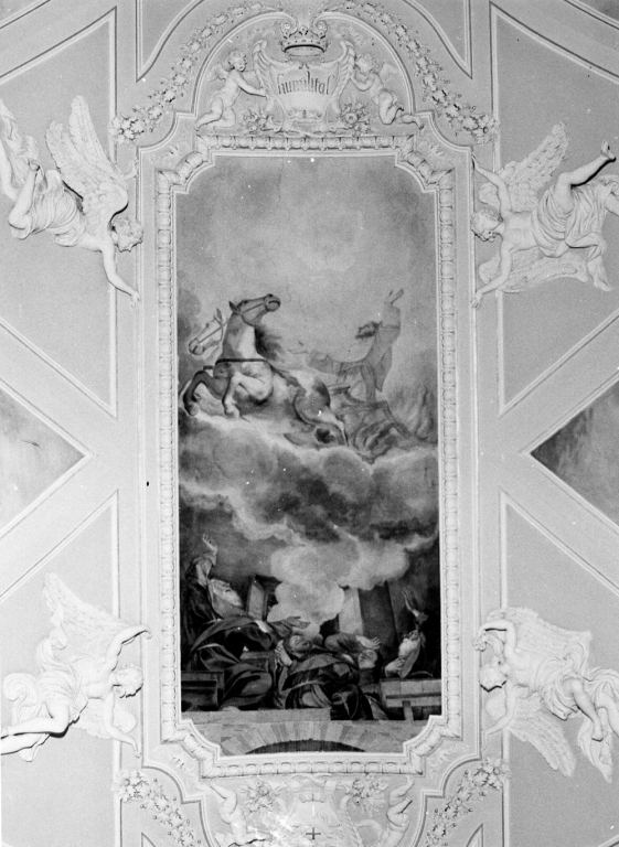 apparizione di San Francesco d'Assisi sul carro di fuoco (dipinto) di Aleri Angelo (attribuito) (sec. XVII)