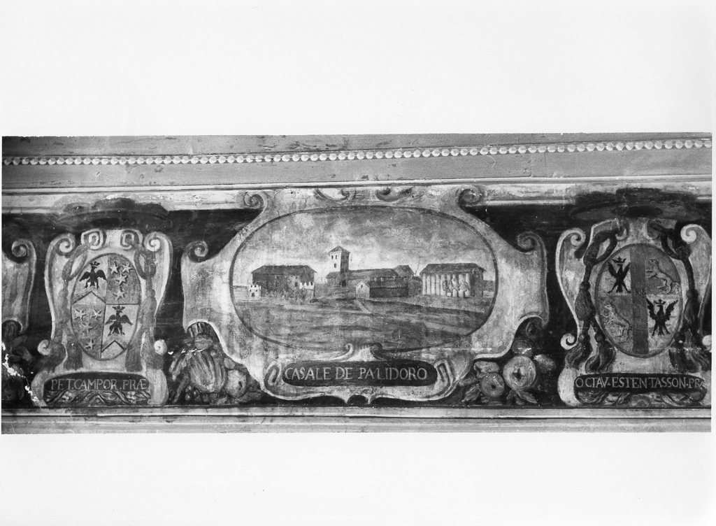 paesaggio con architetture (dipinto, complesso decorativo) - ambito romano (seconda metà sec. XVII)