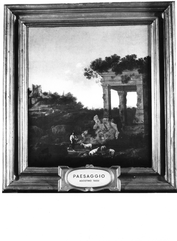 paesaggio con rovine (dipinto, opera isolata) di Tassi Agostino (cerchia) (sec. XVII)