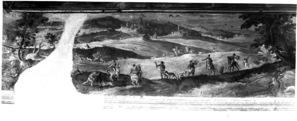 scena di caccia con veduta di Monterotondo (dipinto) di Brill Paul (sec. XVI)