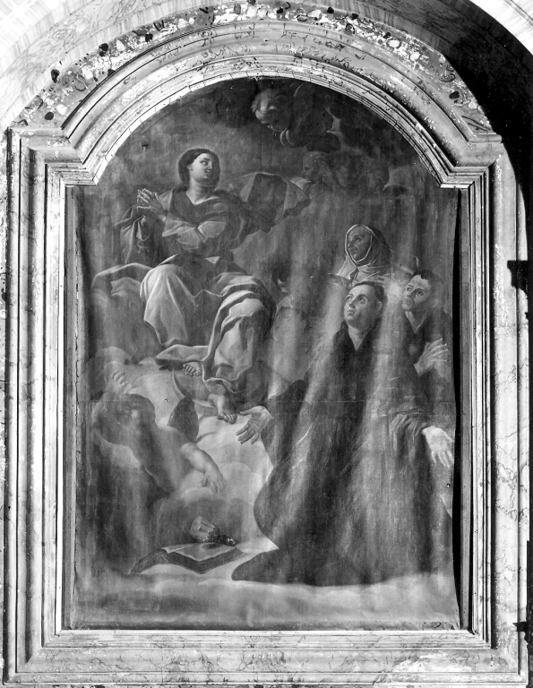 Madonna Immacolata appare a un santo monaco (dipinto) - ambito romano (sec. XVIII)