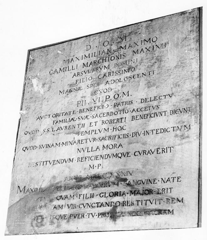 lapide celebrativa - ambito laziale (sec. XVIII)