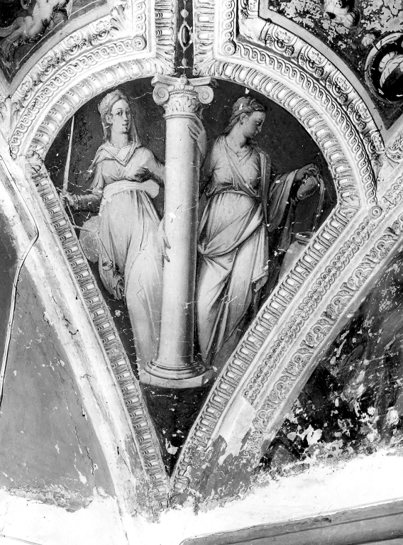 Giustizia e Temperanza con l'impresa di Casa Colonna (dipinto) di Zuccari Taddeo (cerchia) (terzo quarto sec. XVI)