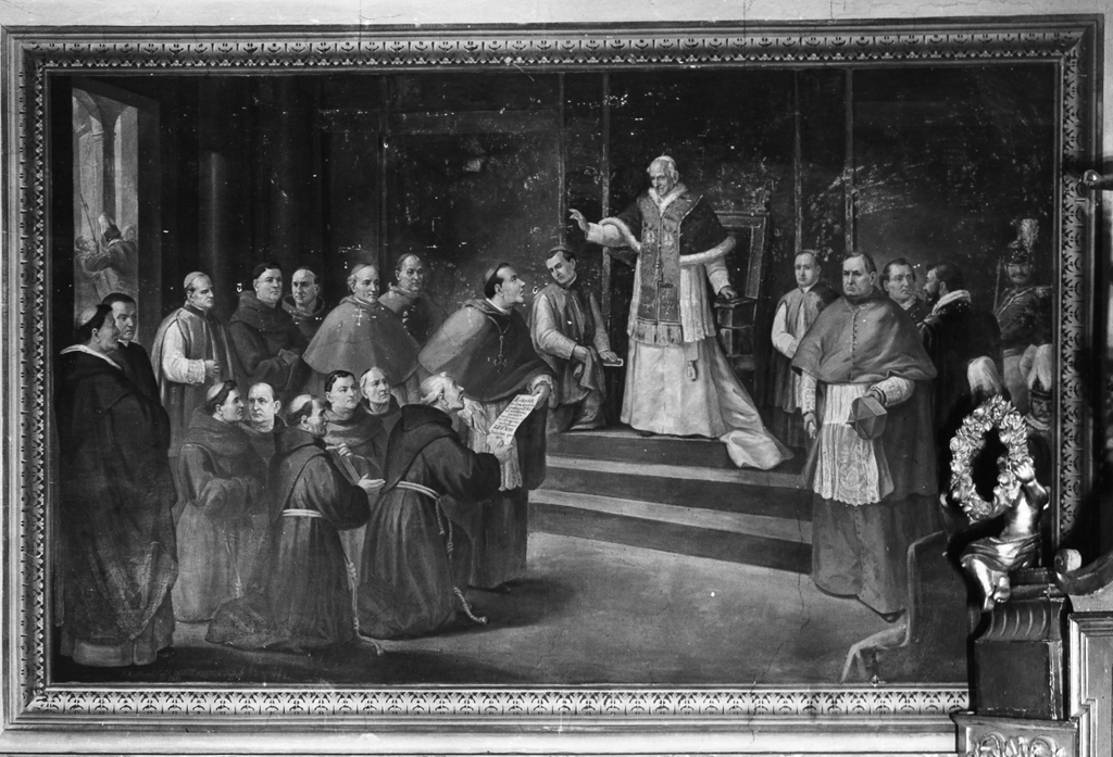 Leone XIII proclama l'unione delle tre comunità francescane (dipinto) di Cianti Michelangelo (fine sec. XIX)