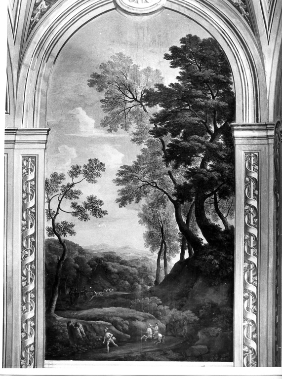 paesaggio con alberi sfondo collinare (dipinto) di Ghezzi Pier Leone (sec. XVIII)