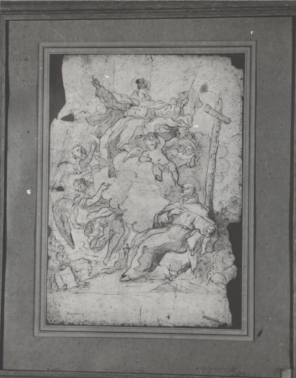 San Pietro d'Alcantara in gloria e santo francescano (disegno) di Giordano Luca (sec. XVII)
