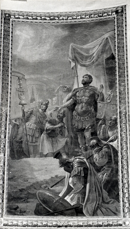 apparizione della croce a Costantino durante la battaglia di ponte Milvio (dipinto) di Cisterna Eugenio (primo quarto sec. XX)