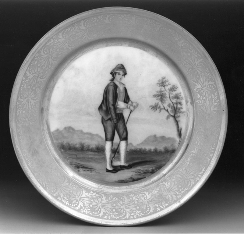 uomo col costume calabrese (piatto) - manifattura napoletana (secondo quarto sec. XIX)