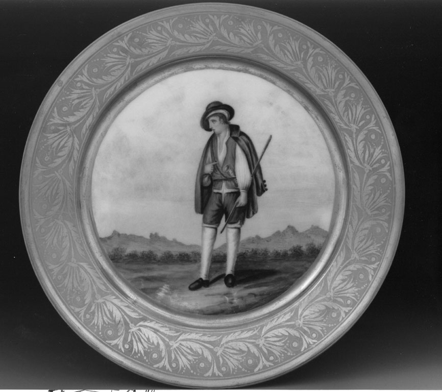 uomo col costume di Ferrazana (piatto) - manifattura napoletana (secondo quarto sec. XIX)