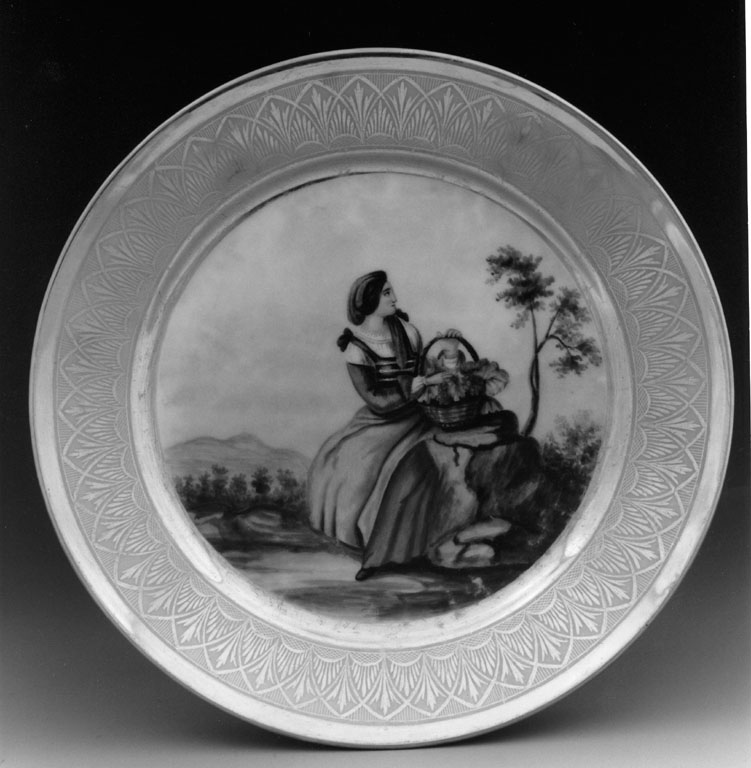 donna in costume di Chieti (piatto) - manifattura napoletana (secondo quarto sec. XIX)