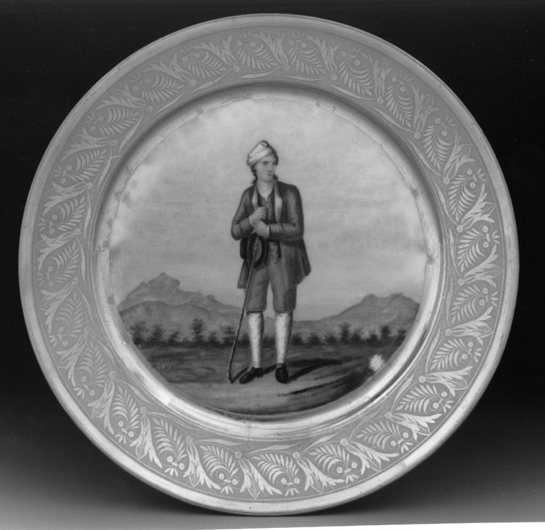 uomo col costume di Monteoderisio (piatto) - manifattura napoletana (secondo quarto sec. XIX)