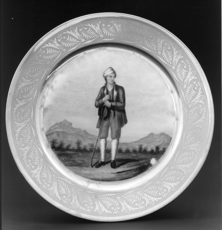 uomo col costume di Monteoderisio (piatto) - manifattura napoletana (secondo quarto sec. XIX)