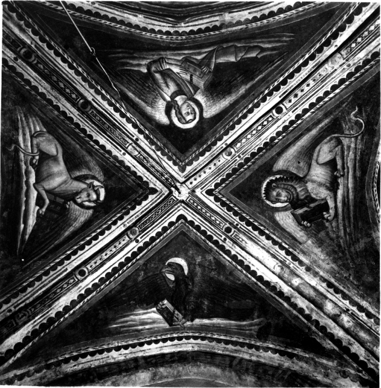 simbolo di San Luca: bue (dipinto) di Giotto di Bondone (maniera) - ambito tosco laziale (seconda metà sec. XIV)