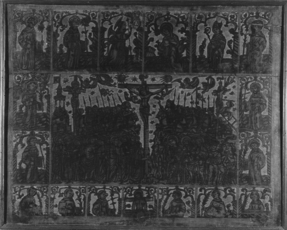 crocifissione di Cristo con la Madonna e santi (pannello) - ambito francese (inizio sec. XVI)