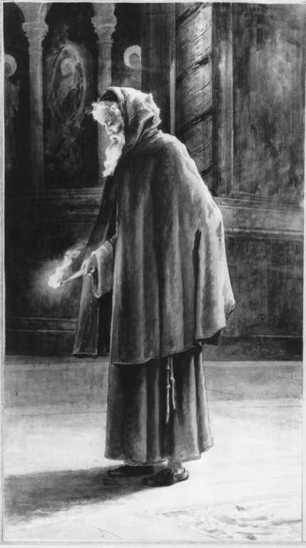 frate con candela (dipinto) di Resio Raffaello (secc. XIX/ XX)