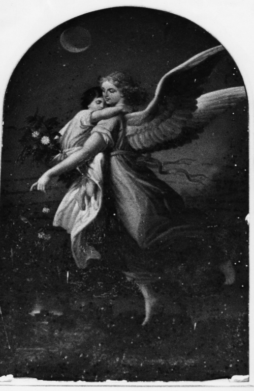 angelo con in braccio un fanciullo (dipinto) - ambito laziale (seconda metà sec. XIX)