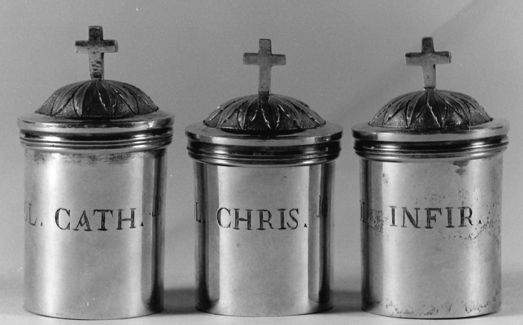 vasetti per oli santi, serie - manifattura francese (sec. XVIII)