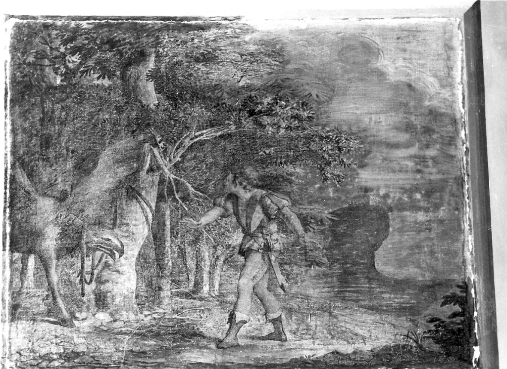Astolfo traformato in mirto invita Ruggiero a slegare l'ippogrifo (dipinto) di Cades Giuseppe (ultimo quarto sec. XVIII)