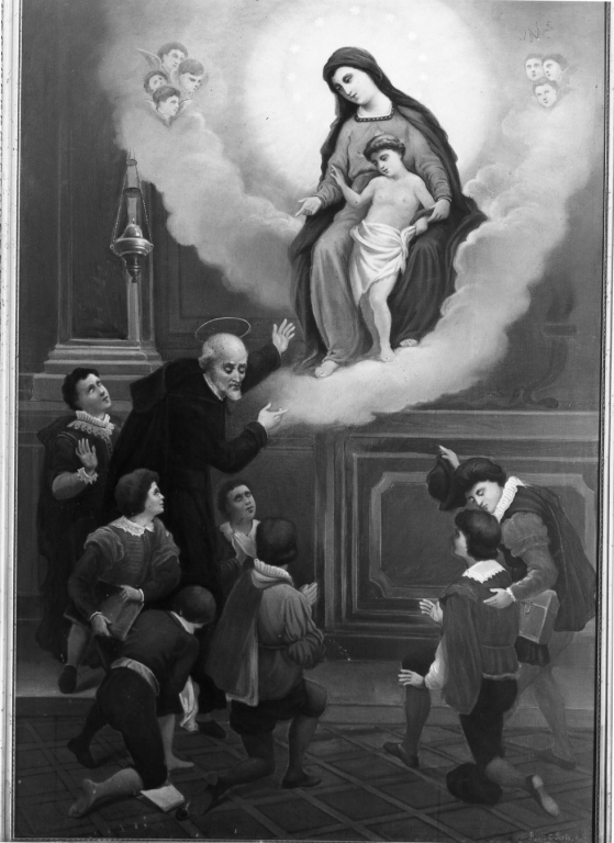 apparizione della Madonna a S. Giuseppe Calasanzio (dipinto) di Porta Cesare (sec. XX)