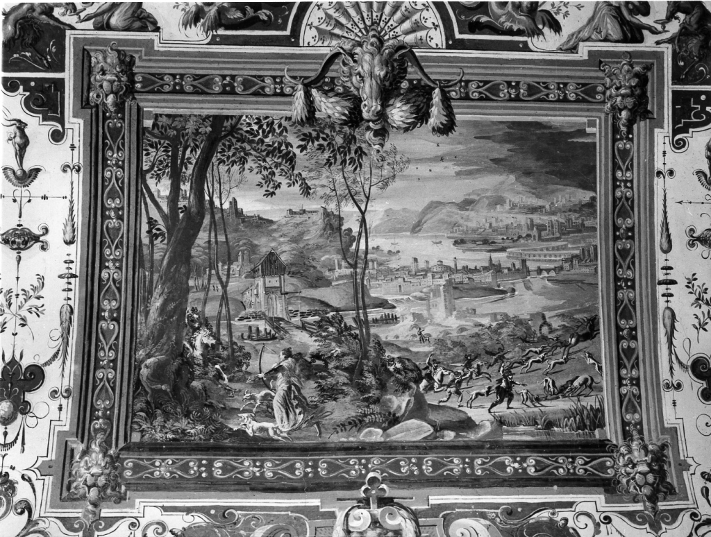 paesaggio con scena di caccia (dipinto) di De Witte Cornelio (sec. XVI)