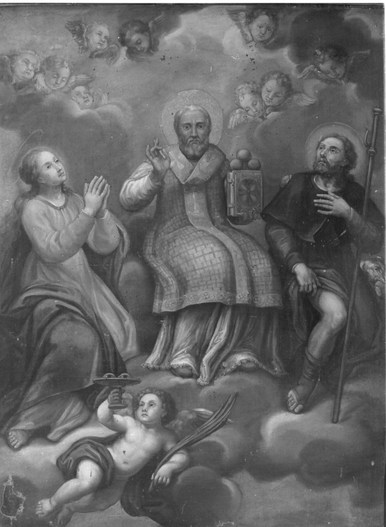 San Nicola di Bari tra Santa Lucia e San Rocco (dipinto) - ambito laziale (sec. XIX)