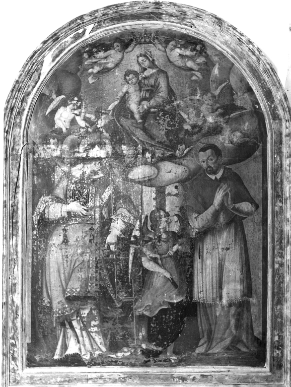 Madonna con Bambino, San Lorenzo e San Carlo Borromeo (dipinto) - ambito laziale (sec. XVII)