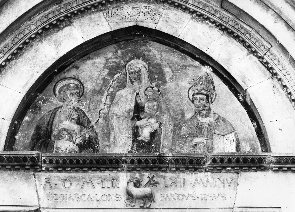 Madonna con Bambino San Pietro e santo vescovo (dipinto) - ambito laziale (fine sec. XVII)