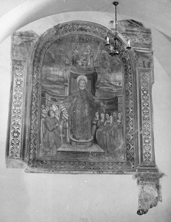 Santa Monica con santi e fedeli (dipinto) - ambito laziale (sec. XVII)