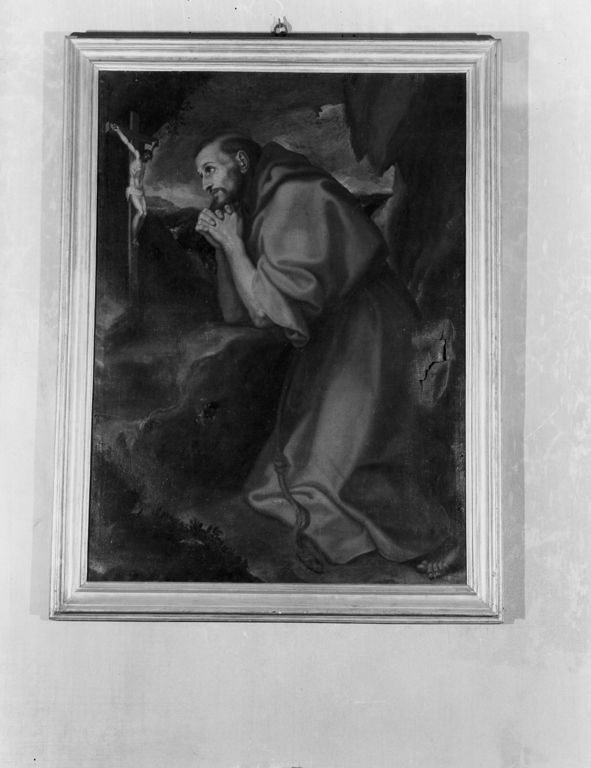 San Francesco d'Assisi in preghiera davanti alla croce (dipinto, opera isolata) di Muziano Girolamo detto Girolamo da Brescia (attribuito) (sec. XVI)