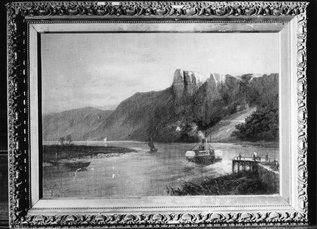 paesaggio fluviale (dipinto) di Collins M. T (sec. XIX)