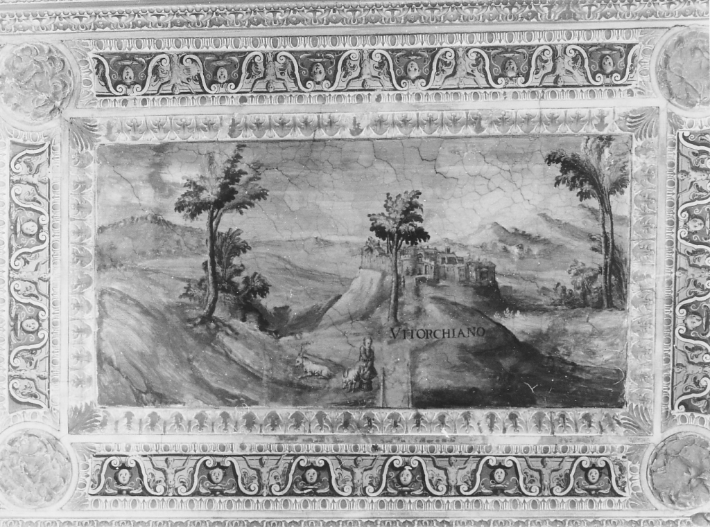 veduta di Vitorchiano (dipinto) di Ligustri Tarquinio (sec. XVI)