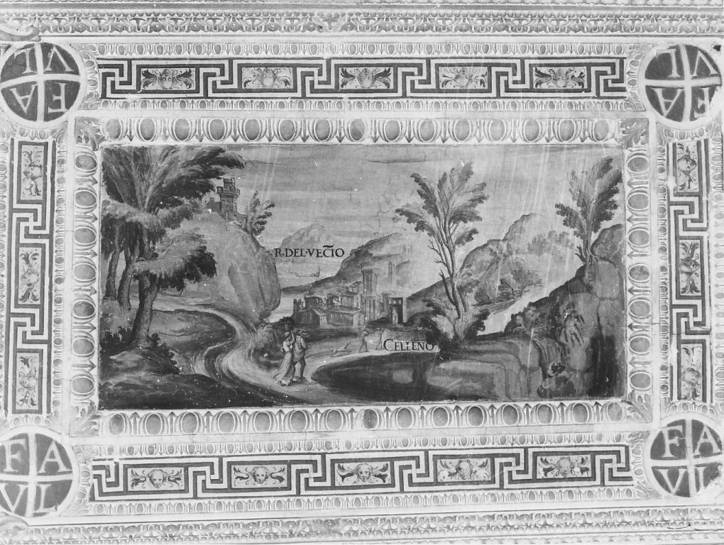 veduta di Rione del Vecchio e Celleno (dipinto) di Ligustri Tarquinio (sec. XVI)