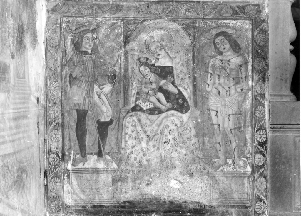 Madonna con Bambino e angeli tra San Sebastiano e San Rocco (dipinto) - ambito viterbese (inizio sec. XVI)