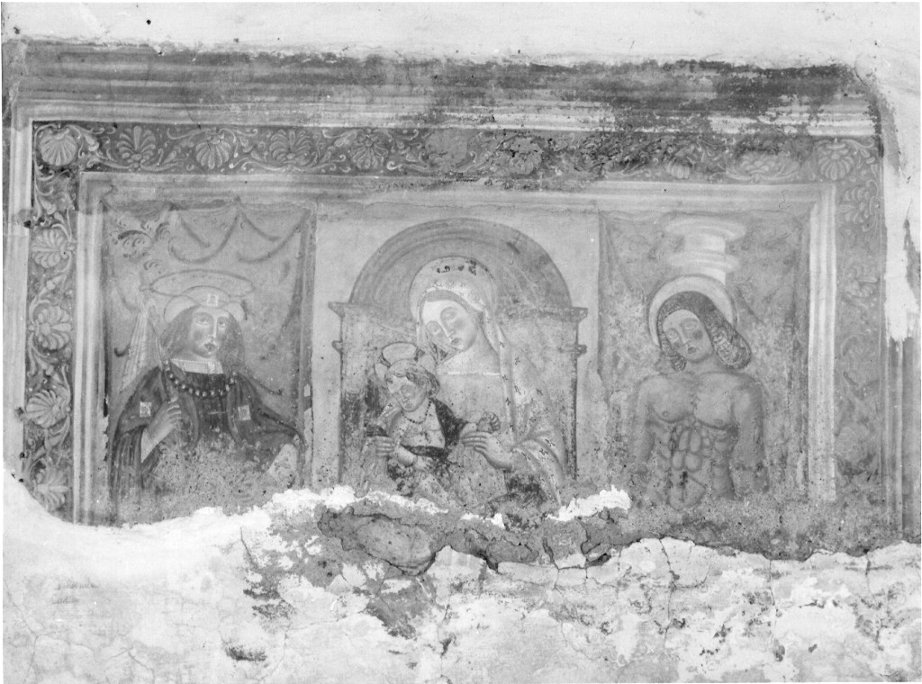 Madonna con Bambino e angeli tra San Sebastiano e San Rocco (dipinto) - ambito laziale (inizio sec. XVI)