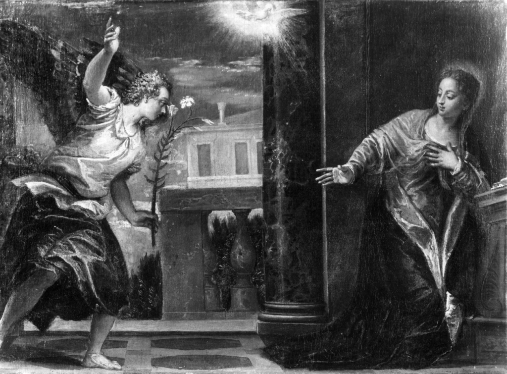 Annunciazione (dipinto) di Caliari Paolo detto Paolo Veronese (scuola) (seconda metà sec. XVI)