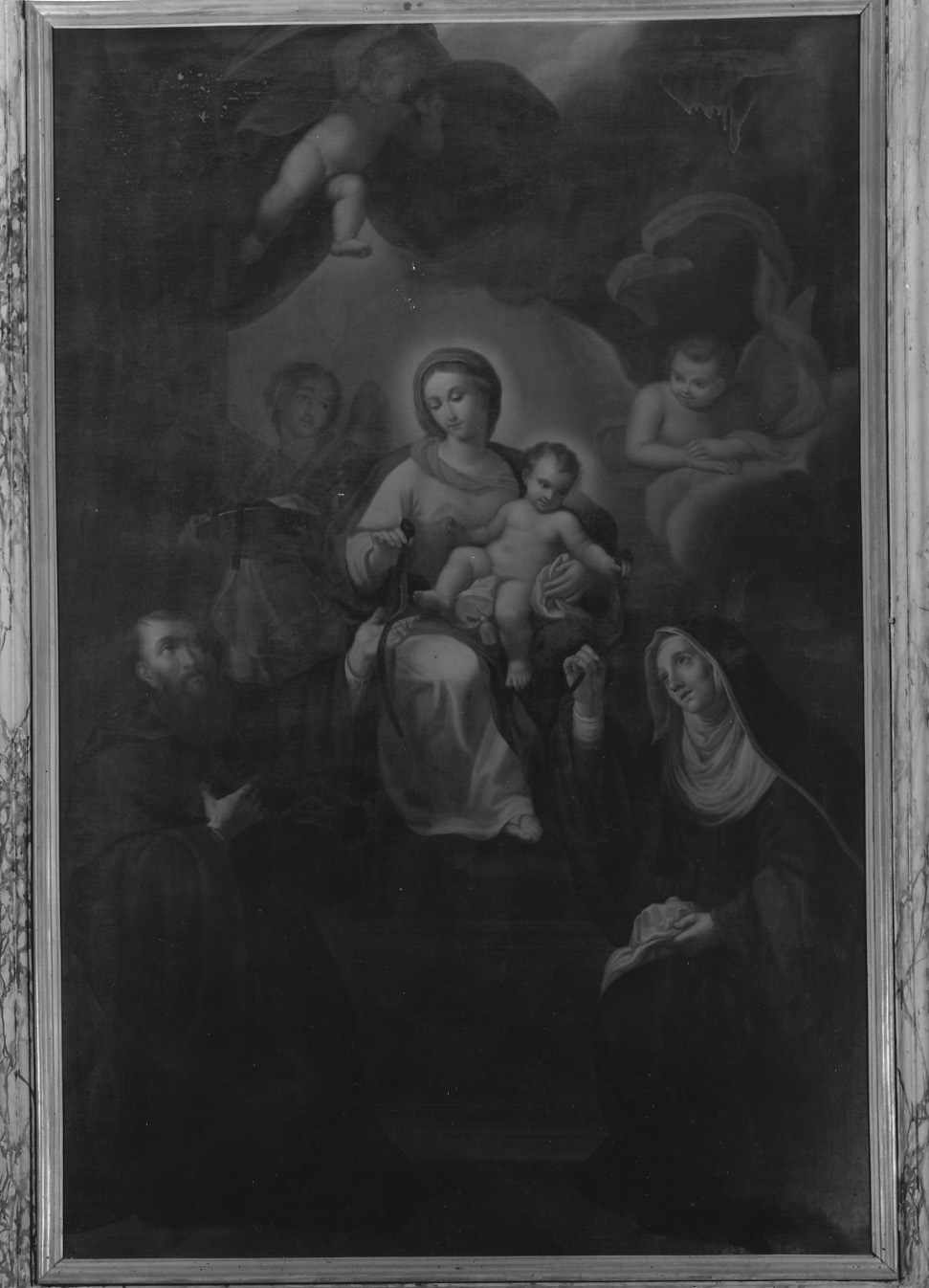 Madonna con Bambino, Sant'Agostino e Santa Monica (dipinto) di Maratta Francesco detto Padovano (scuola) (inizio sec. XVIII)