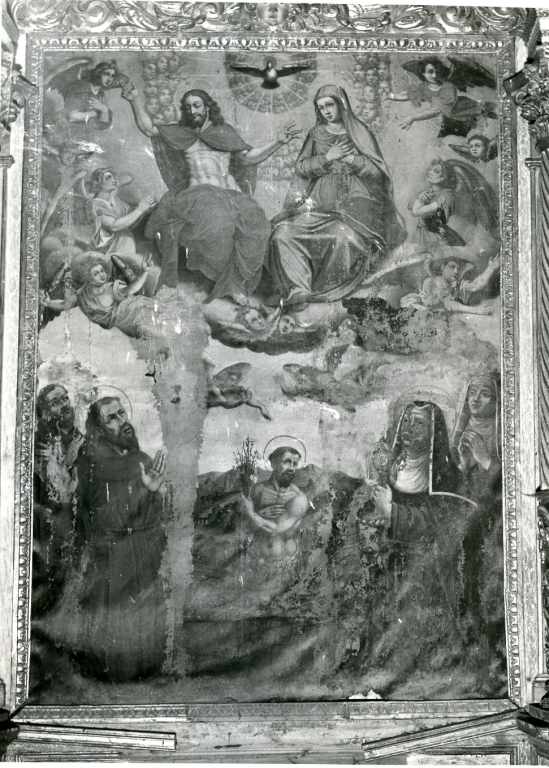 Cristo, la Madonna, lo Spirito Santo, Ss. Francesco e Chiara (dipinto) - ambito laziale (sec. XVIII)