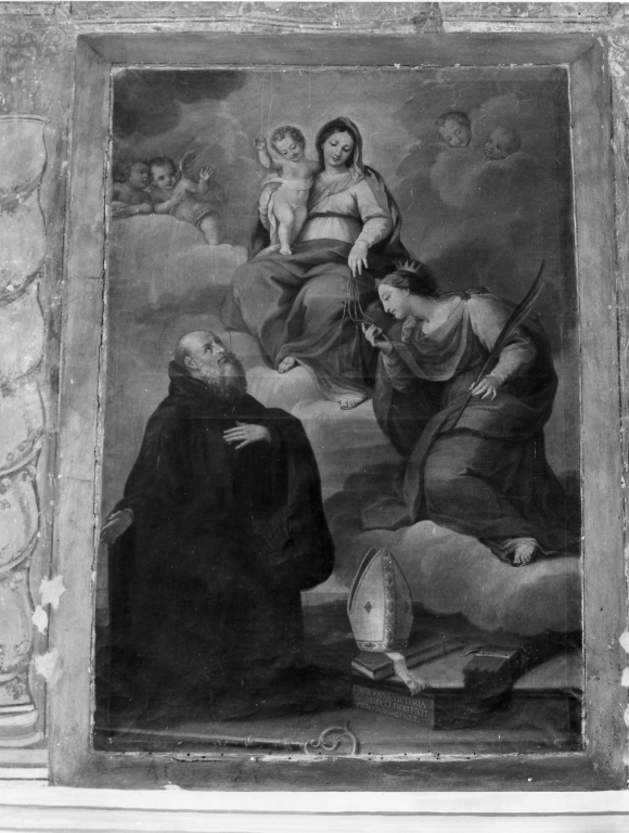 Madonna con Bambino e i Santi Caterina d'Alessandria e Benedetto da Norcia (dipinto) - ambito laziale (sec. XVIII)