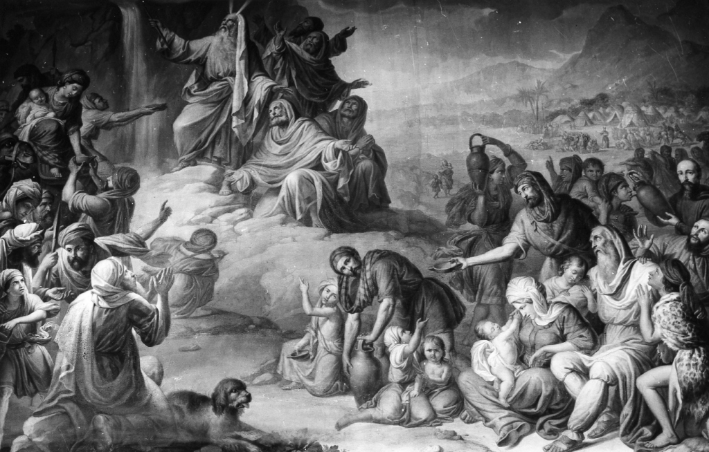 Mosè fa scaturire l'acqua dalla roccia (dipinto) di Balbi Filippo (sec. XIX)