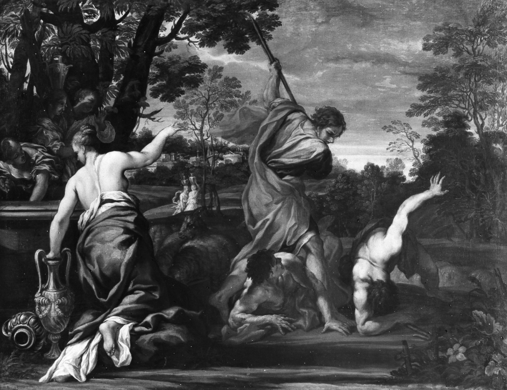 Mosè libera le figlie di Jetro (dipinto) di Nasini Giuseppe Nicola (sec. XVIII)