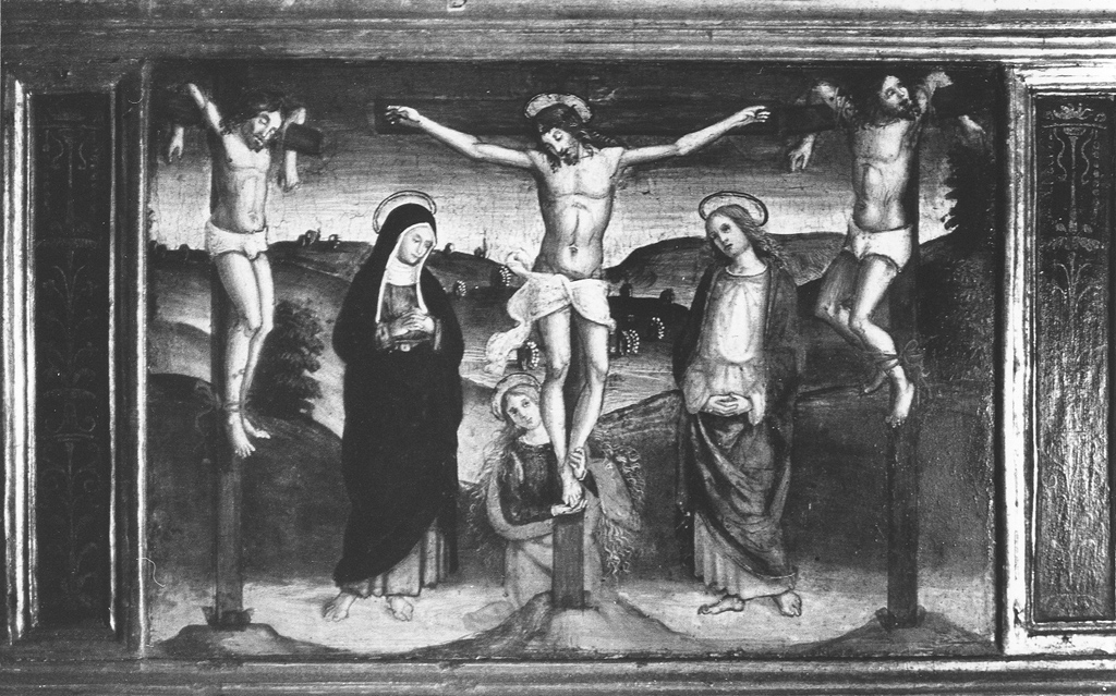 crocifissione di Cristo (scomparto di predella) di Aquili Marcantonio (sec. XVI)