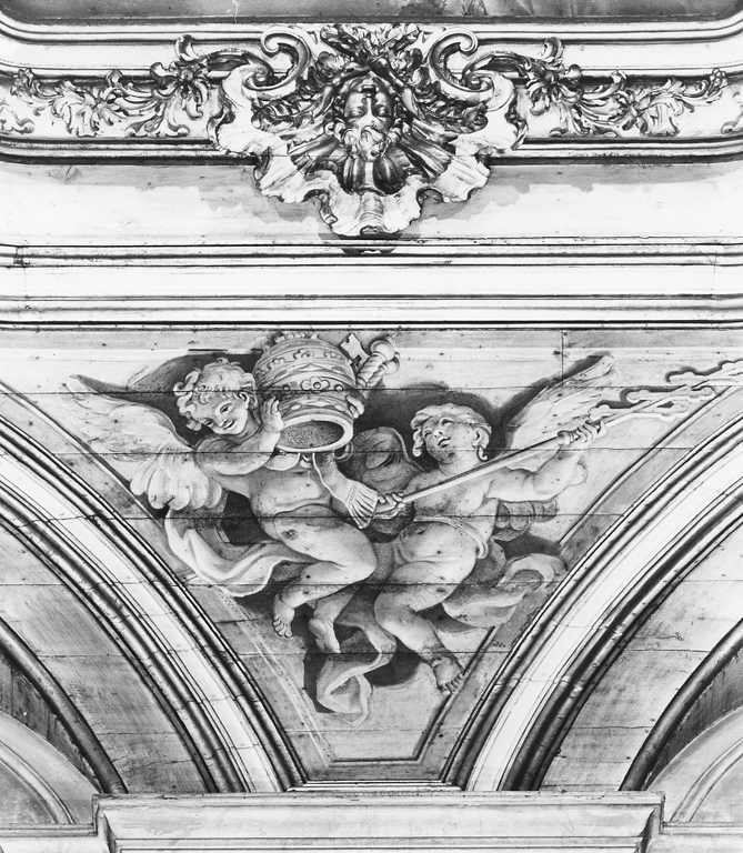 Angeli con insegne papali (dipinto) di Gregorini Domenico, Giaquinto Corrado (sec. XVIII)