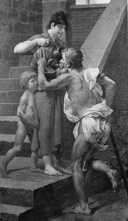 Opera di misericordia: dar da bere agli assetati (dipinto) di Lehoux Pierre Adrien Pascal (sec. XIX)
