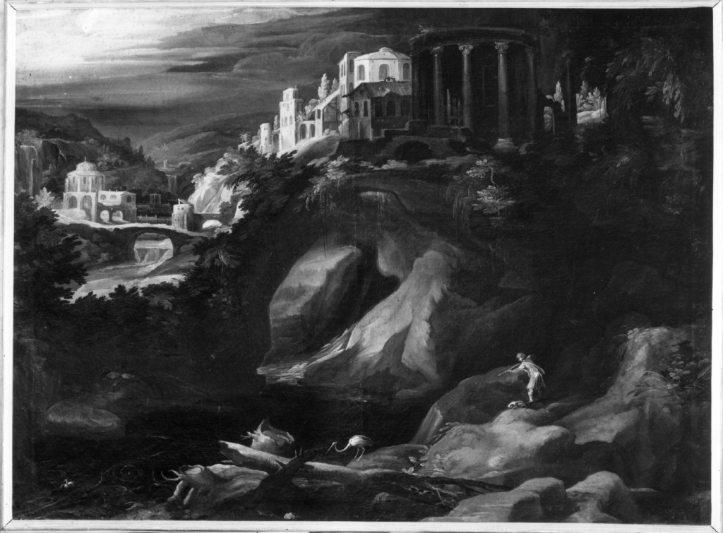 Paesaggio fantastico con il tempio della Sibilla (dipinto) di Brill Paul (sec. XVII)
