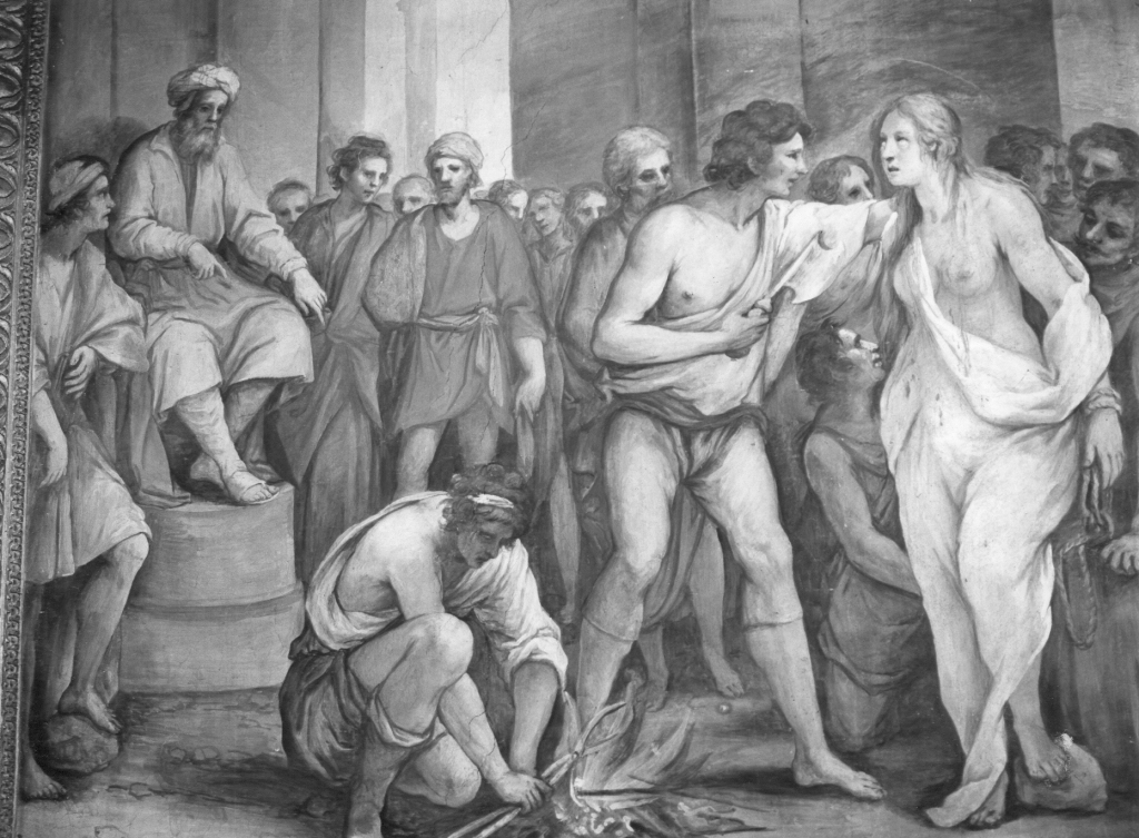 Santa Barbara viene condotta davanti al giudice (dipinto) di Cesari Giuseppe detto Cavalier d'Arpino (scuola) (secondo quarto sec. XVII)
