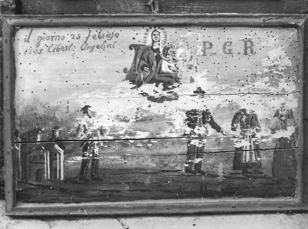 miracoloso intervento della Madonna nei pressi del Santuario della Madonna della Paolina (ex voto - dipinto) - ambito laziale (sec. XIX)