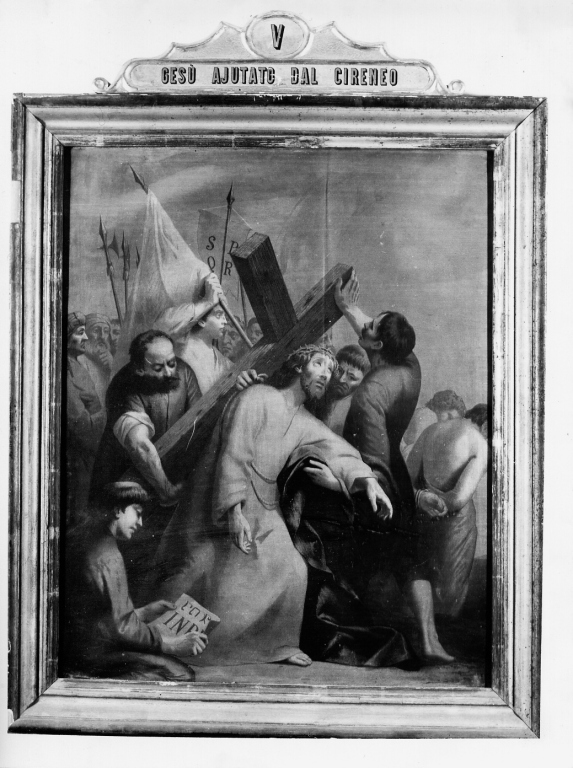 stazione V: Gesù aiutato da Simone il Cireneo a portare la croce (dipinto) - ambito laziale (sec. XIX)